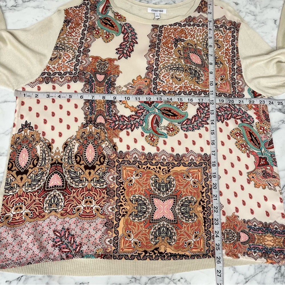 Johnny Was Boho Elodie Scarf Front Lightweight Pullover Top Silk Cashmere Large - Picture 5 of 15